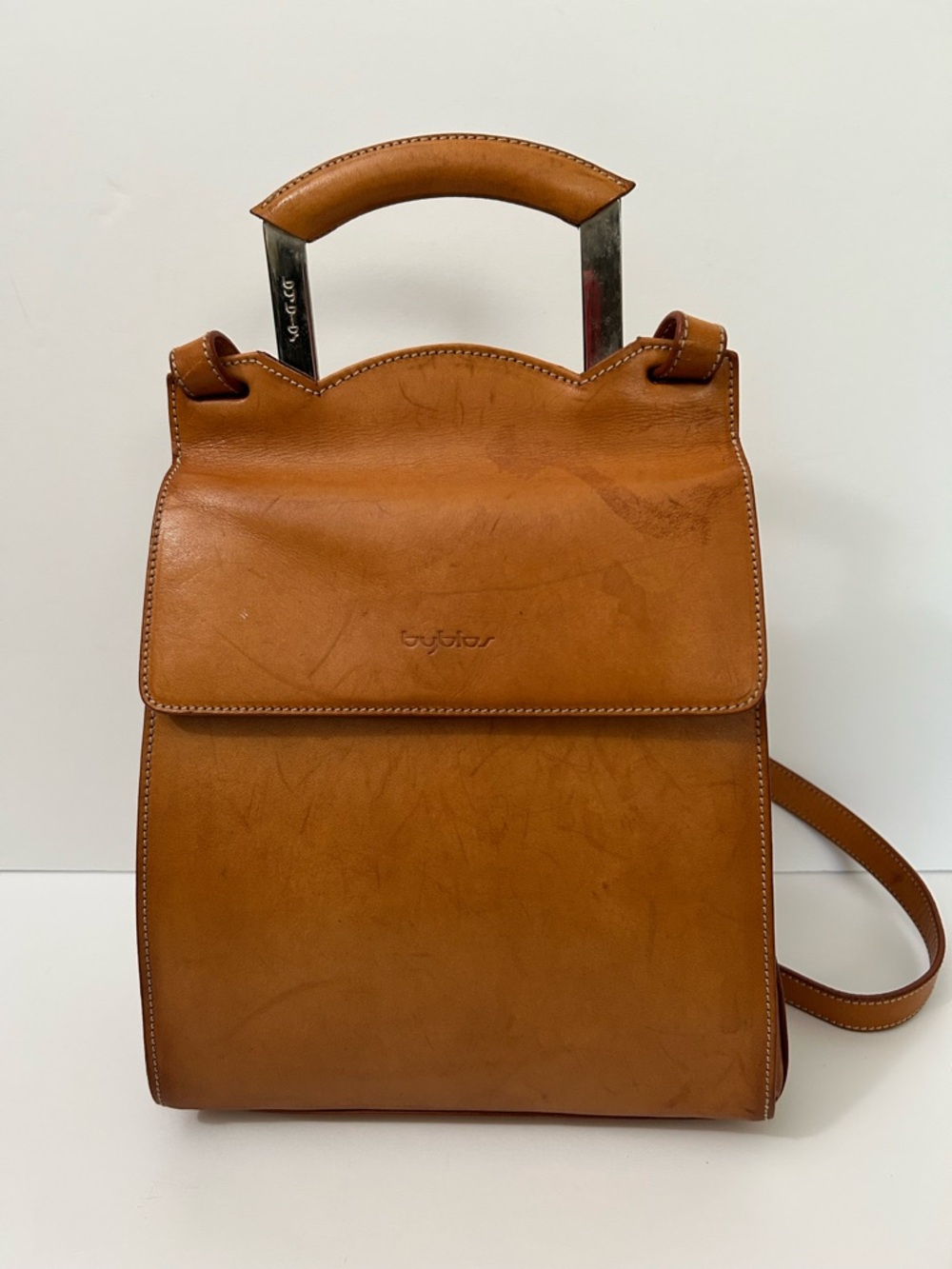 Byblos - Vintage Leather Backpack with Top Handle made in Italy. - Picture 2 of 15